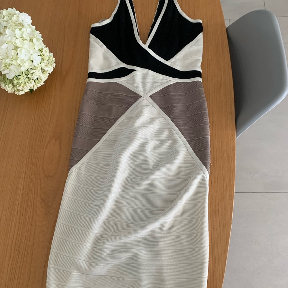 Herve Leger Ines Colorblocked Dress Gravel Combo Size Medium